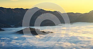 Sea of clouds at sunrise in Cangas de Onis