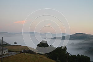 Sea Of Clouds At Sunrise In The Mountains Of Galicia .. Stock Photo, Picture And Royalty Free Image. August 3, 2013. Rebedul, Lugo