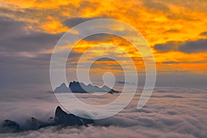 Sea of clouds in sunset