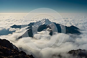Sea of clouds under huge mountain