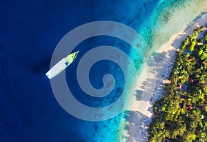 Sea coast as a background from top view. Turquoise water background from top view. Summer seascape from air. Bali island, Indonesi