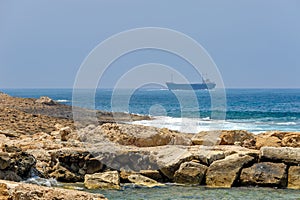 Sea coast and cargo ships photo