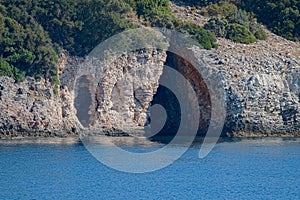 Sea coast cave at the Ionian Sea Greece