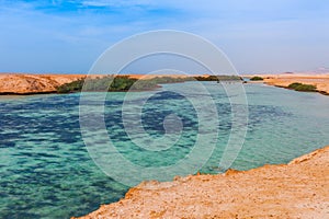 Sea coast and mangroves in the Ras Mohammed National Park. Famous travel destionation in desert. Sharm el Sheikh, Sinai Peninsula