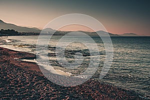 Sea coastline in the evening. Alanya, Turkey, Mediterranean sea.