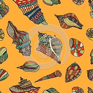 Sea cockleshell seamless pattern