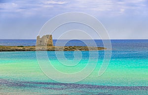 Sea colors of Italy. Apulia coast : Marina di Lizzano beach,Torre Sgarrata watchtower. photo
