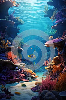 sea colourful reef and coral underwater, life under blue ocean water, colorful undersea, multicolored image