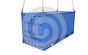 Sea container lifted with crane hooks. 3d rendering