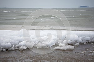The sea is covered with ice