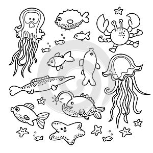 Sea creatures doodle collection