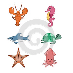 Sea creatures for poster, design, Teaching media. World ocean day.