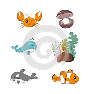 Sea creatures for poster, design, Teaching media. World ocean day.