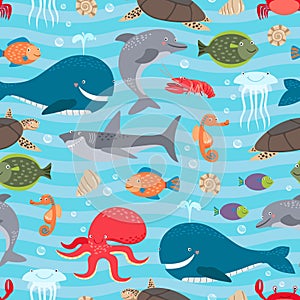 Sea creatures seamless background