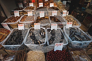 Sea cucumber and ohter dried food for sale on market