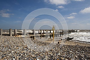 Sea Defences on Lowestoft Beach, Suffolk, England