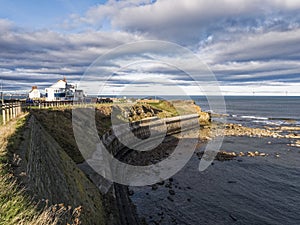 Sea defences at Seaton Sluice, Northumberland, UK