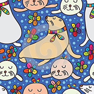 Sea dog cute seamless pattern