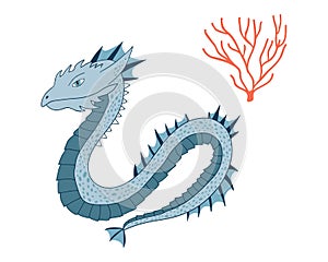Sea Dragon.Cartoon animal character. Vector illustration isolated on white background
