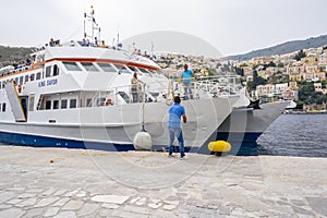 Sea Dreams High Speed Catamaran Arriving in Main Port of Symi, Greece