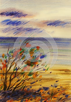 Sea dunes watercolor painting