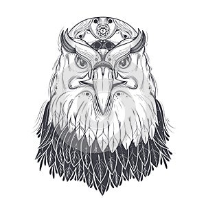 Sea eagle head with pagan runic symbols vector