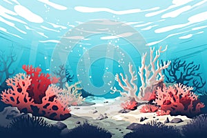 Ocean coral background blue sea cartoon nature water life reef underwater illustration