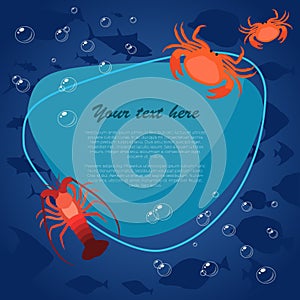 Sea fish on bright background with place for your text. Vector illustration