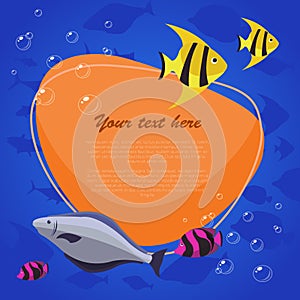 Sea fish on bright background with place for your text. Vector illustration