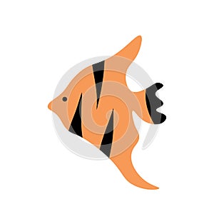 Sea fish in orange color isolated. flat style design. Water fauna animals live underwater in the ocean or the sea