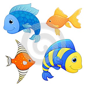 Sea fishes set. Vector fish. Cartoon cute character. Cartoon fish. Hand draw illustration. Fish isolated. Animals set. Cute fish.