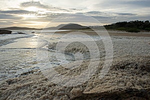 Sea foam  created from recent flood waters