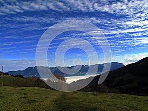 Sea of fog and cloudy sky with view of the Rhine valley