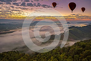 The sea of fog at sunrise Can see the Laos side of the Mekong River In Nong Khai province, Thailand