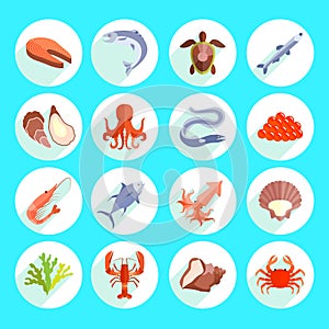 Sea Food Icons Flat