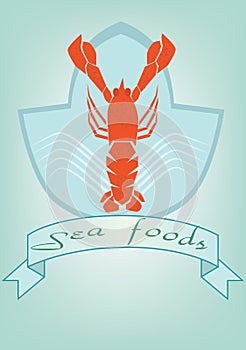 Sea food label lobster logo on background