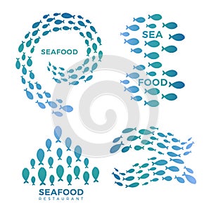 Sea food restaurant, cafe, bar emblems isolated on white background