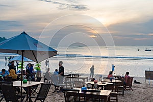 Sea food restaurants on Jimbaran beach in Bali, Indonesia