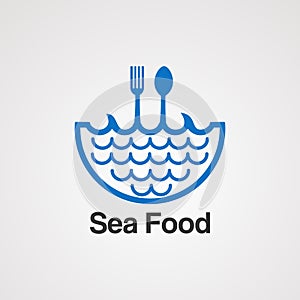 Sea food with water wave logo vector concept, icon, element, and template for company