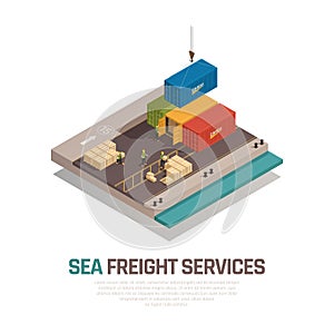 Sea Freight Services Isometric Composition