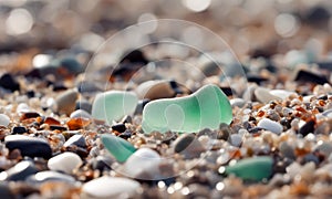 Sea glass on the beach, shallow depth of field