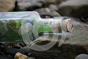 Sea Glass In A Corked Bottle