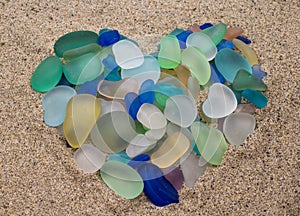 Sea Glass Pebbles in the shape of a Heart