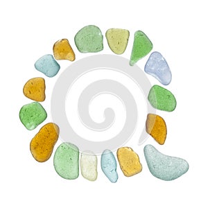 Sea glass peices on white