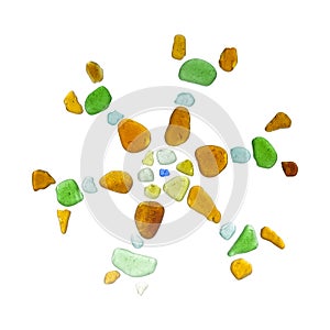 Sea glass peices on white