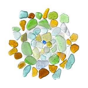 Sea glass peices on white