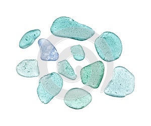 Sea glass peices on white