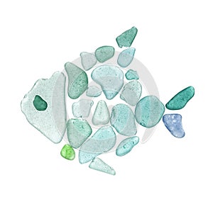 Sea glass peices on white