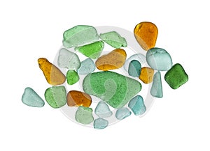 Sea glass peices on white