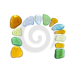 Sea glass peices on white